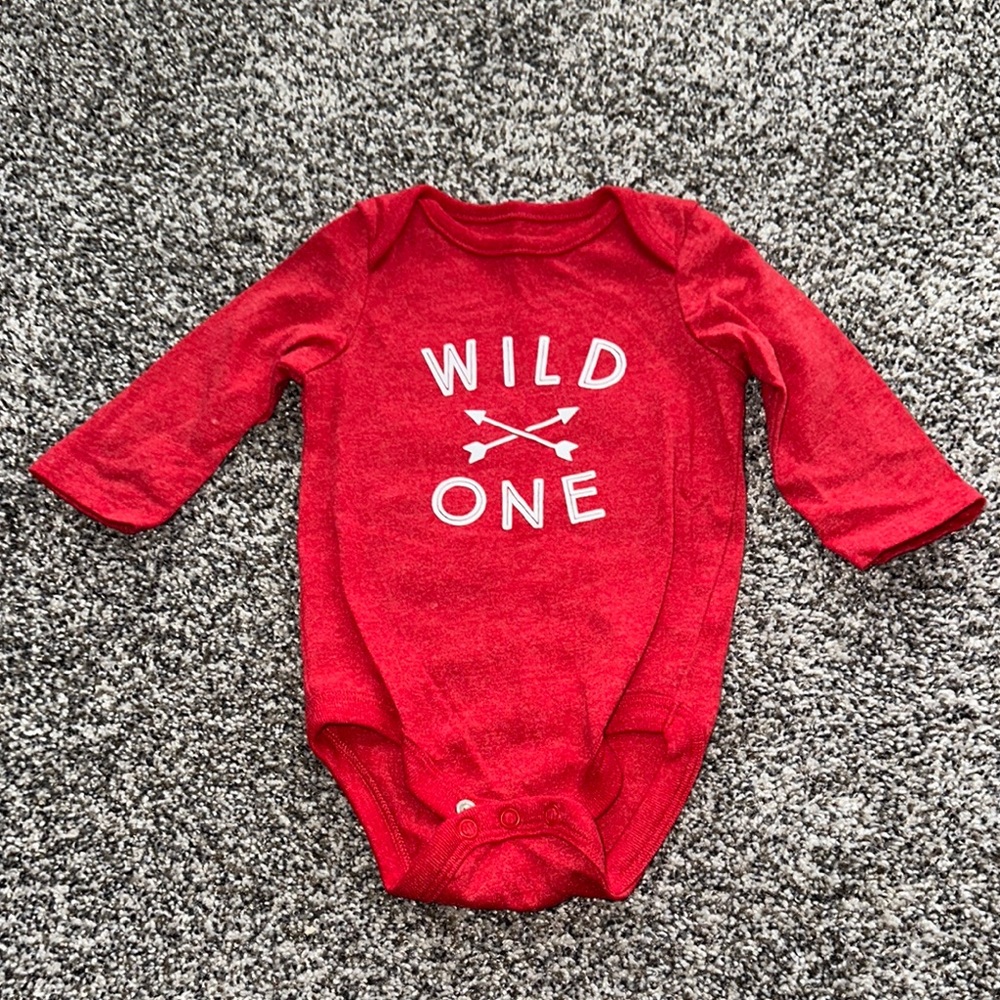 Jumping Beans Red One Piece Bodysuit with Wild One Print